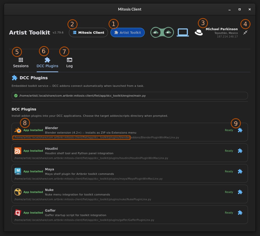 Artist Toolkit with DCC Plugins Tab open